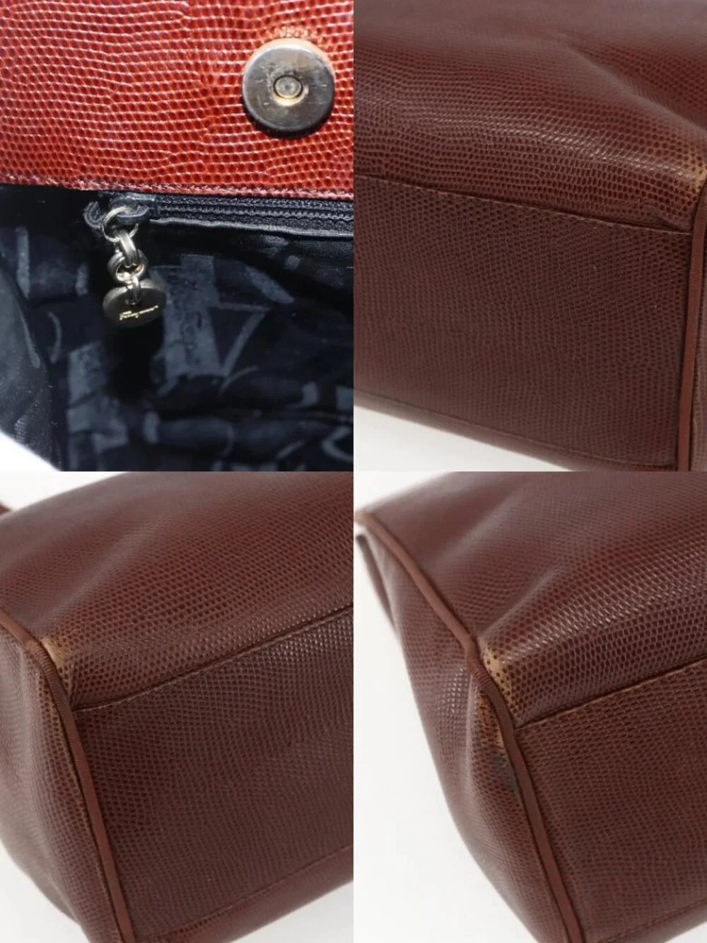 Salvatore Ferragamo Vala Shoulder Bag Leather Brown Gold Auth ka1378